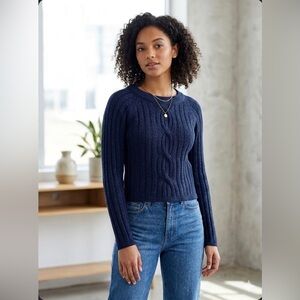 Navy blue braided crew neck knit | size S/M